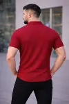 Erkek Waffle Kumaş Kısa Kollu Düğmeli Açık Yaka Regular Fit Gömlek - Kırmızı-2