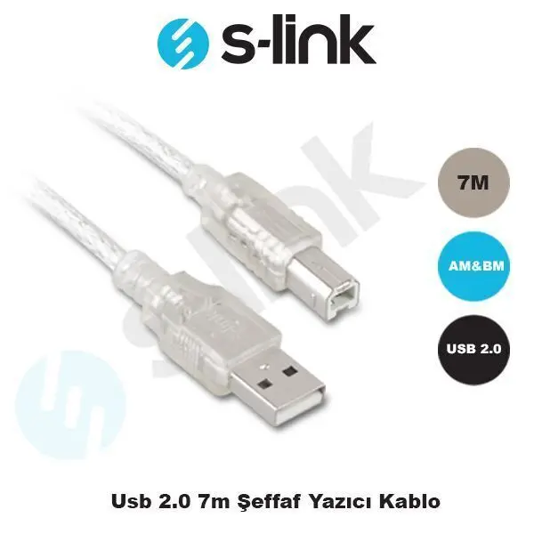 SL-U2007 7 Metre USB 2.0 Şeffaf Yazıcı Kablosu