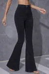 Kadın Yüksek Bel Tek Düğmeli Paçaya Doğru Genişleyen Kot Pantolon-3