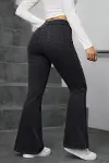 Kadın Yüksek Bel Tek Düğmeli Paçaya Doğru Genişleyen Kot Pantolon-4