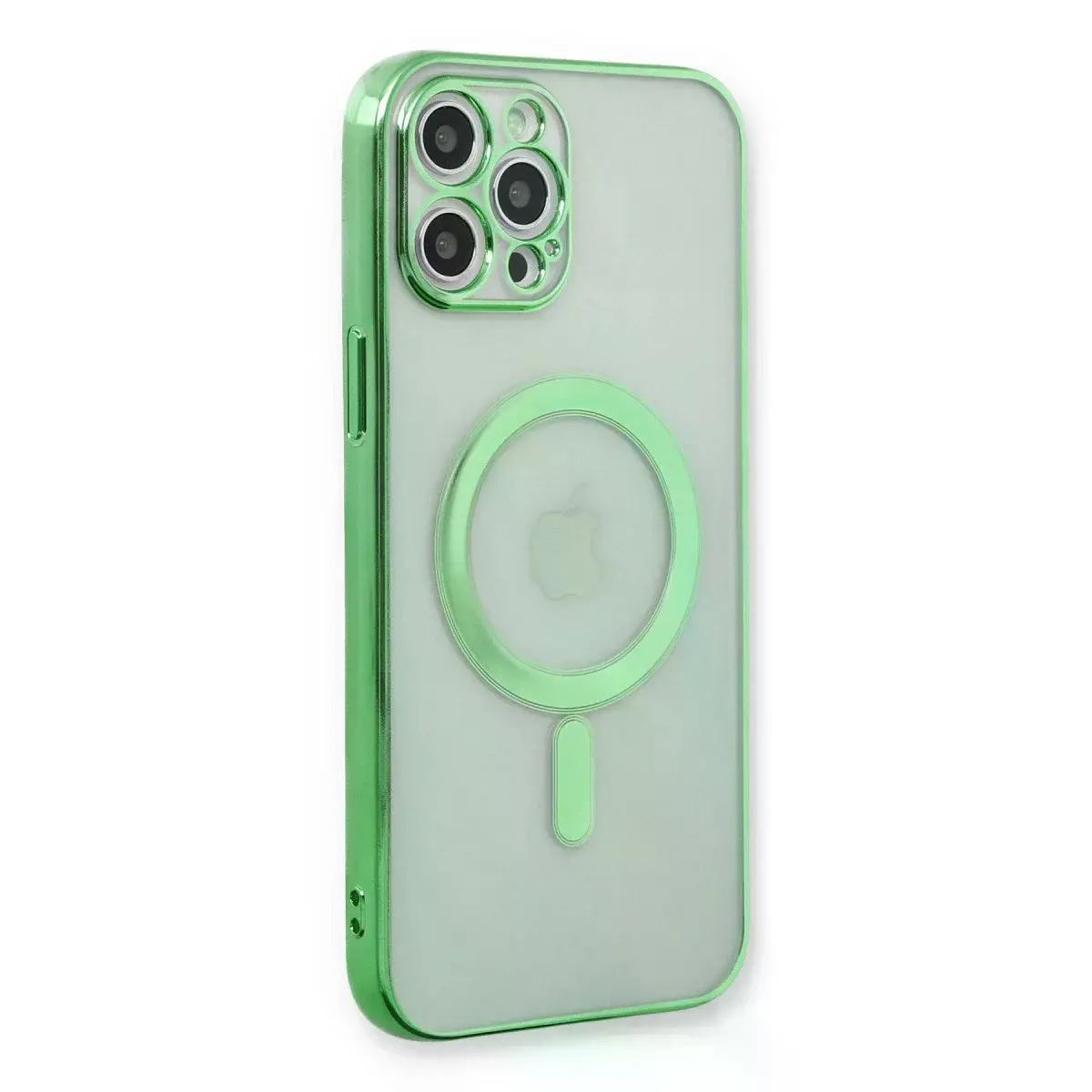 İphone 12 Pro Kılıf Magneticsafe Lazer Silikon - Haki Yeşil