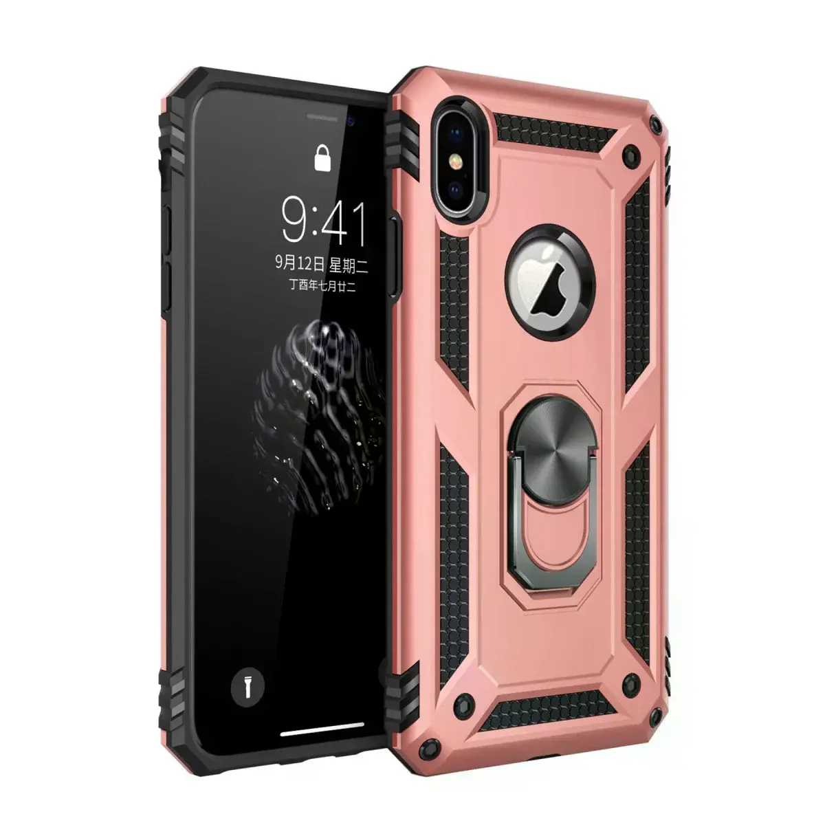İphone X Kılıf Sofya Yüzüklü Silikon Kapak - Rose
