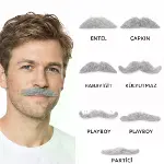 6’lı Yapışkanlı Gri Parti Bıyık Seti – Farklı Modeller-2