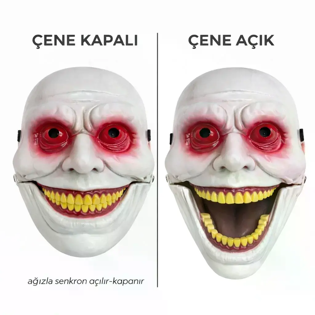 Hareketli Çene Mekanizmalı Korku Maskesi Kırmızı