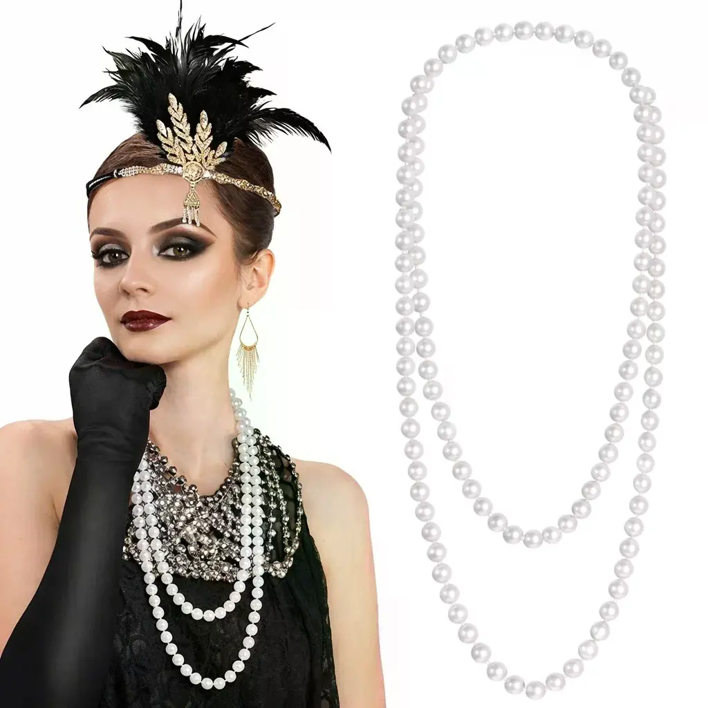 1920 Gatsby İnci Kolye – Vintage Uzun Beyaz İnci Kolye