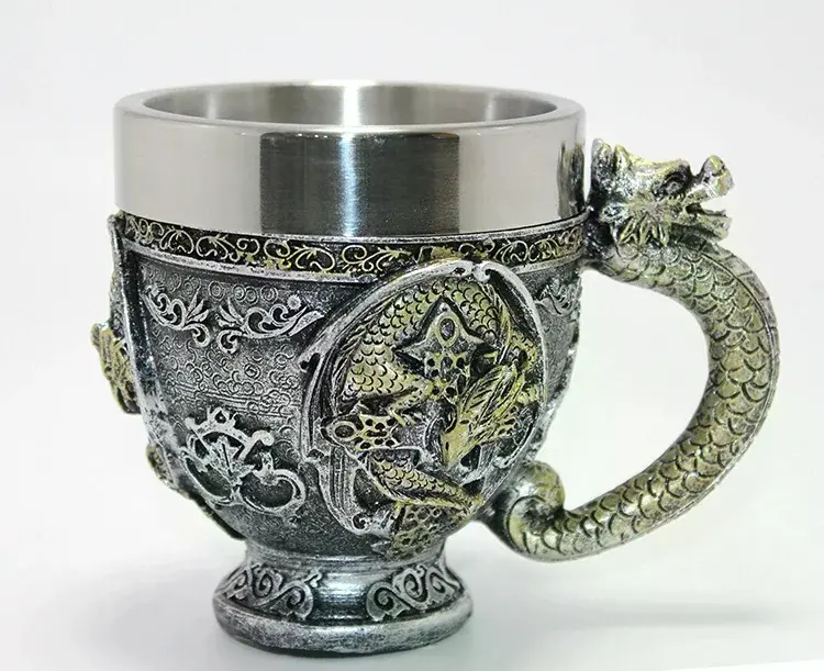 3d Ejderha Figürlü Kabartmalı Paslanmaz Çelik Kupa Bardak Alk4481