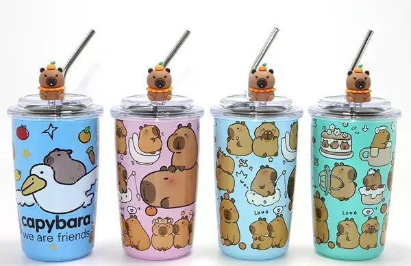 Capybara Figürlü Isı Muhafazalı Metal Pipetli Paslanmaz Çelik Kupa Alk4429