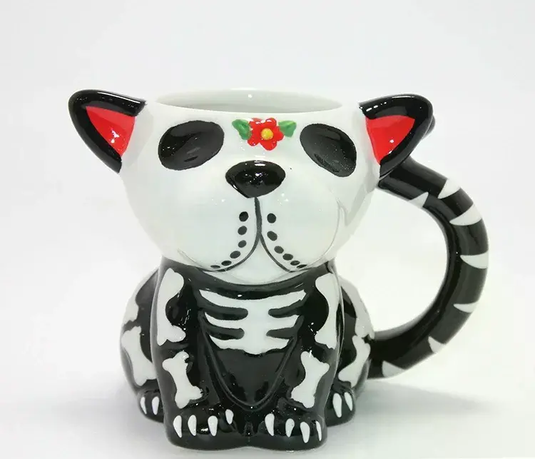 Day Of The Dead Köpek Figürlü 3d Kabartmalı Porselen Kupa Alk4896
