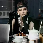 1920'ler Gatsby Aksesuar Seti – Siyah Charleston Saç Bandı, Uzun Eldiven &amp; Sigaralık-3