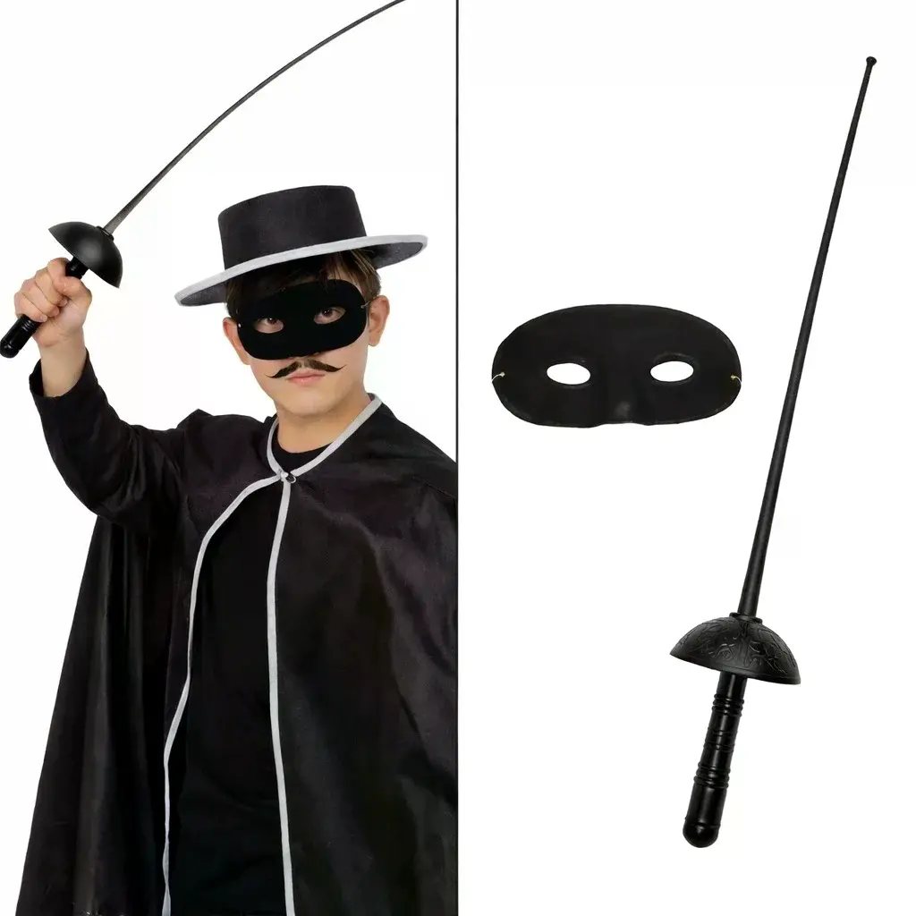 Zorro Kostüm Plastik Aksesuar Seti – Maske Ve Kılıç (67 Cm)