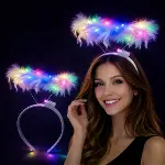 Renkli LED Işıklı Beyaz Tüylü Püsküllü Parti Tacı-4