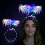 Renkli LED Işıklı Beyaz Tüylü Püsküllü Parti Tacı-1