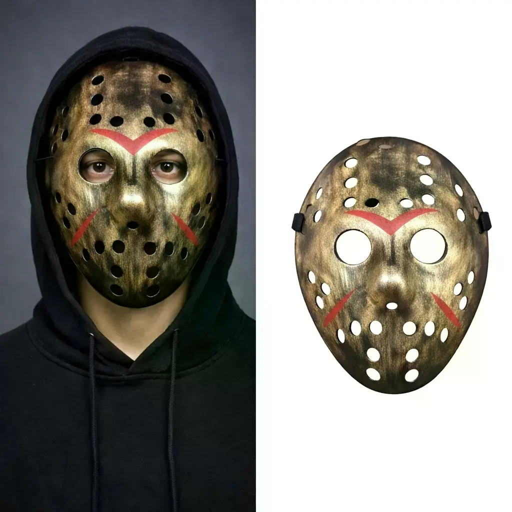 Bakır Renk Kırmızı Çizgili Tam Yüz Hokey Jason Maskesi Hannibal Maskesi