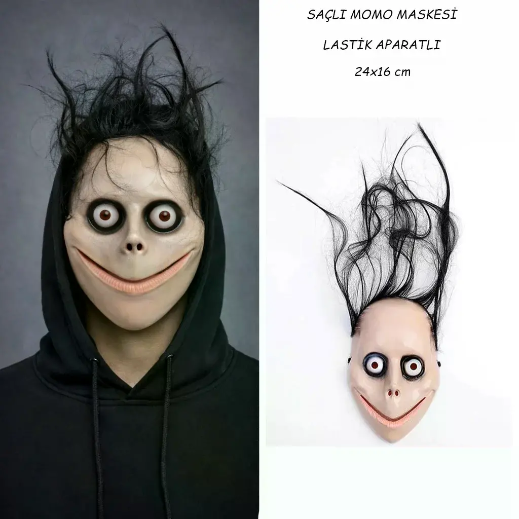 Saçlı Momo Korku Maskesi 24x16 Cm