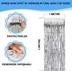 Gümüş Renk Ekstra Metalize Parlak Saçaklı Arka Fon Perde İthal A Kalite 1x2 Metre-1