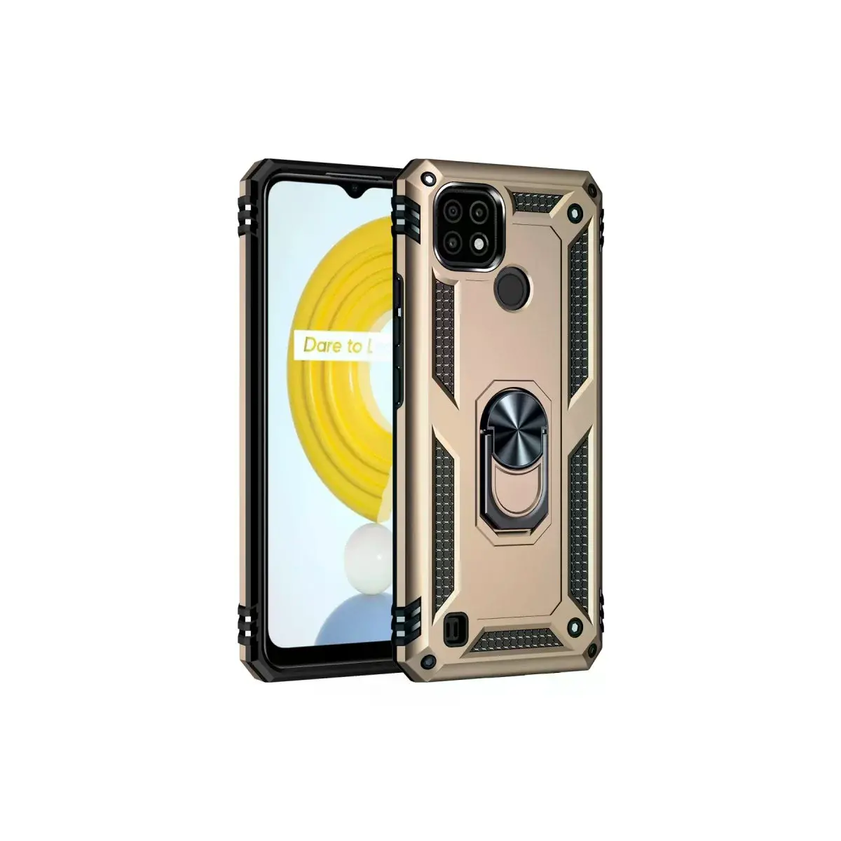 Realme C21 Kılıf Sofya Yüzüklü Silikon Kapak - Gold
