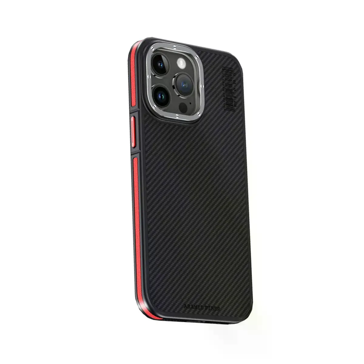 Joko  İphone 15 Pro Kılıf Aramid 600d Kevlar Karbon Fiber Magsafe Kapak - Kırmızı