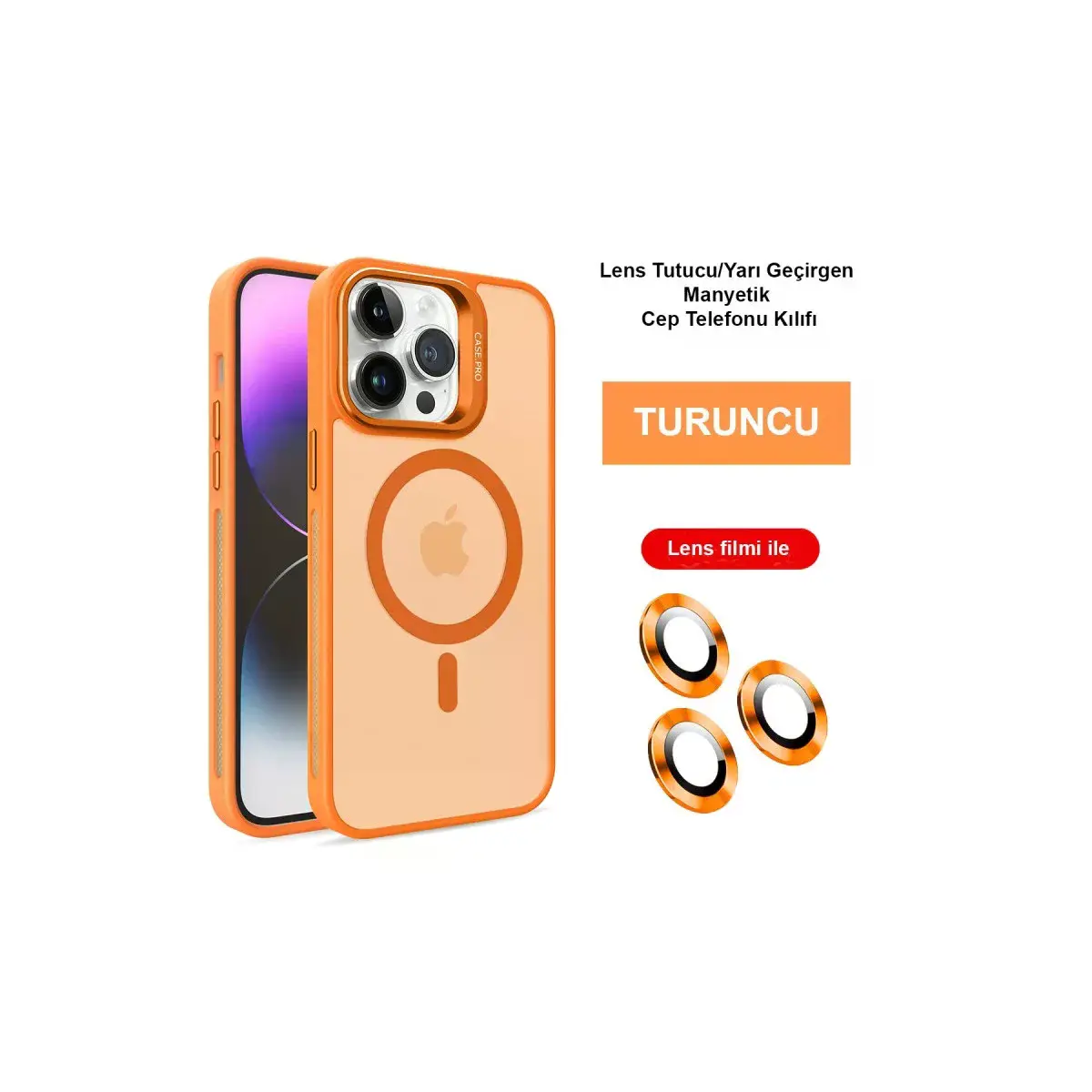 Joko  İphone 14 Pro Max Kılıf Flet Lens Magsafe Kapak - Turuncu