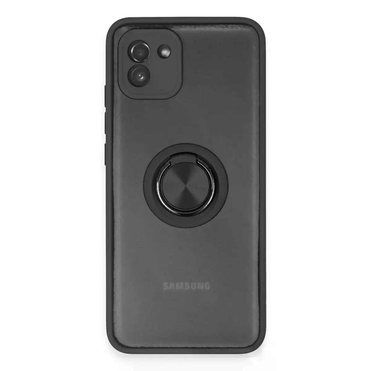 Samsung Galaxy A03 Kılıf Montreal Yüzüklü Silikon Kapak - Siyah