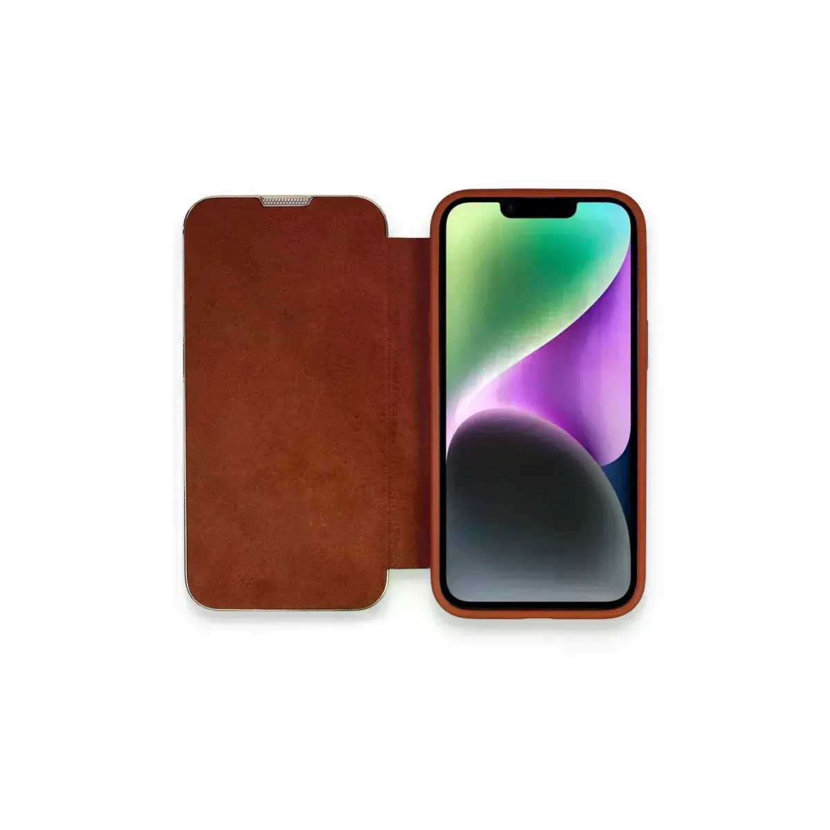 İphone 14 Pro Max Kılıf Dolpin Kapaklı - Kahverengi