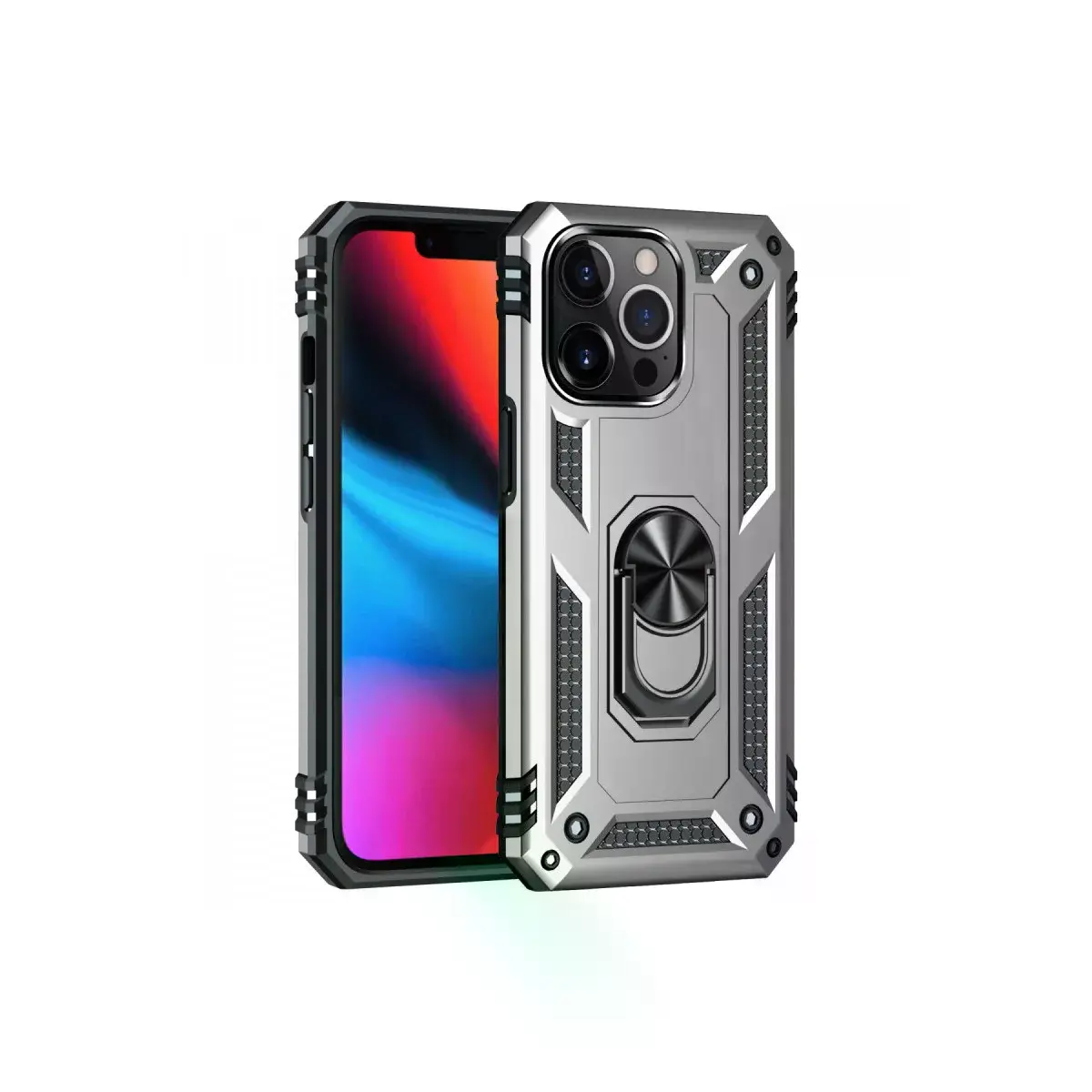 İphone 13 Pro Max Kılıf Sofya Yüzüklü Silikon Kapak - Gümüş
