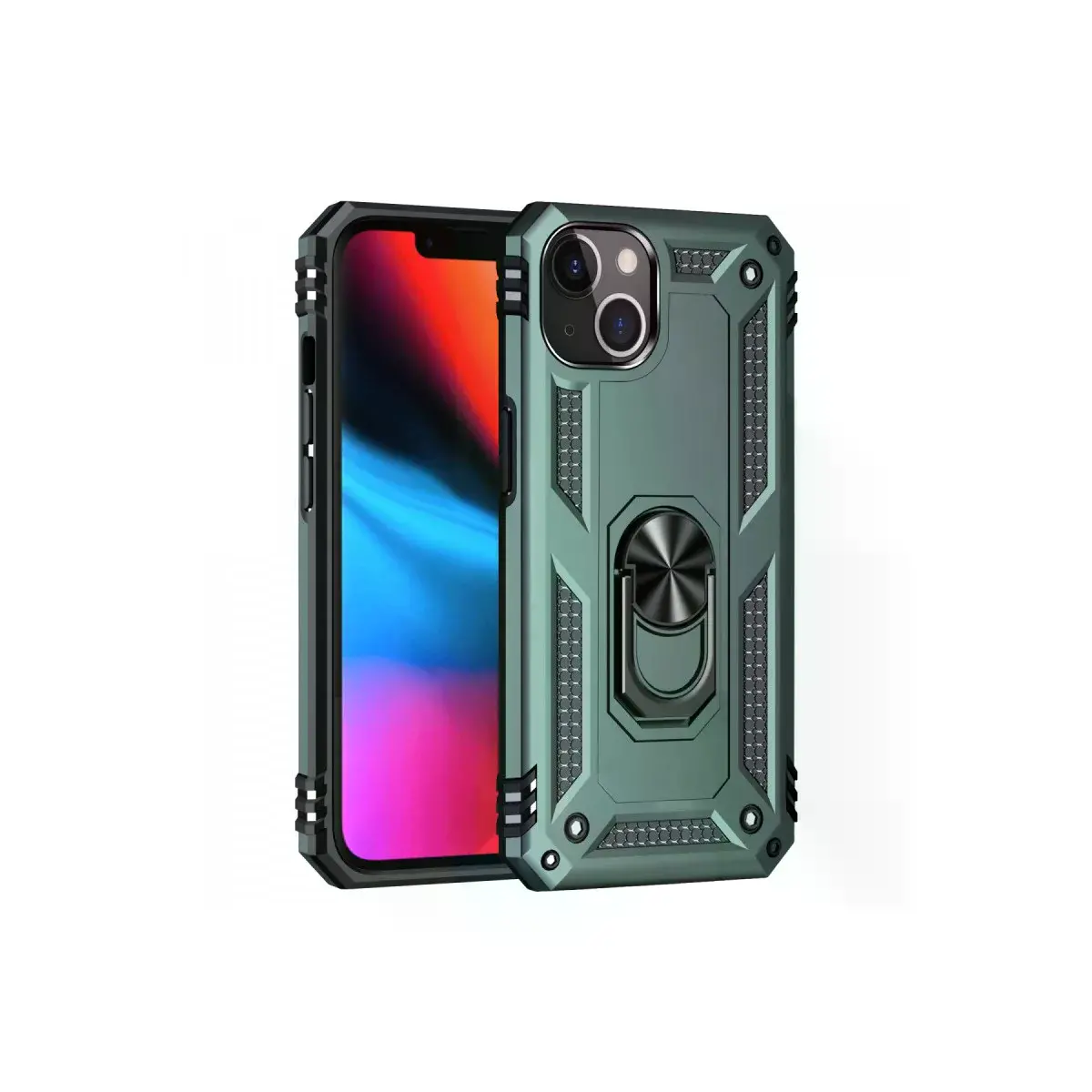 İphone 13 Kılıf Sofya Yüzüklü Silikon Kapak - Yeşil