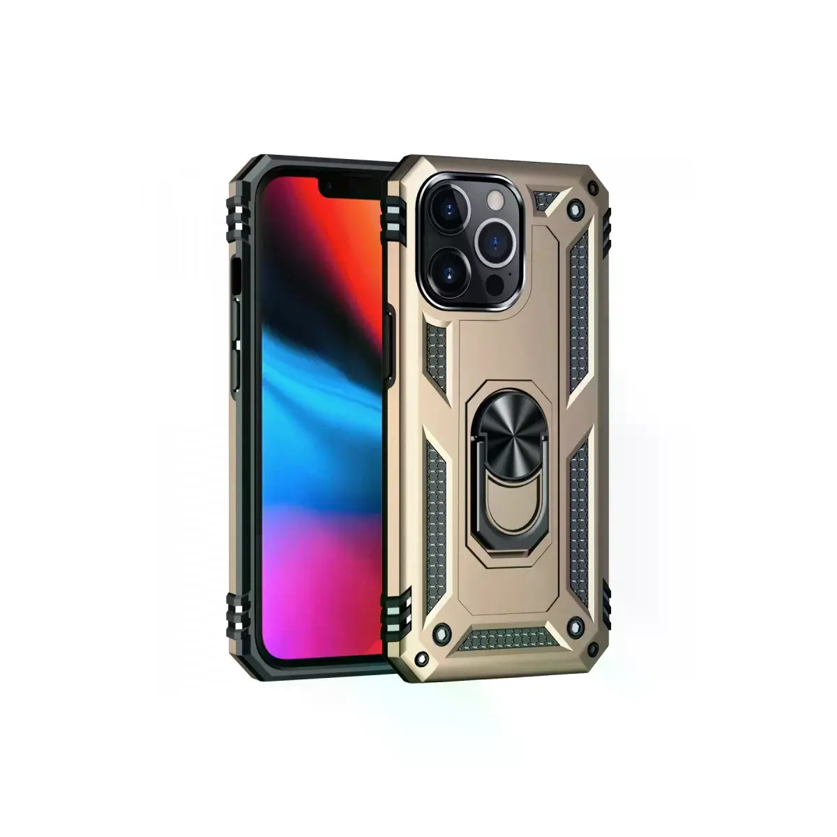 İphone 13 Pro Kılıf Sofya Yüzüklü Silikon Kapak - Gold