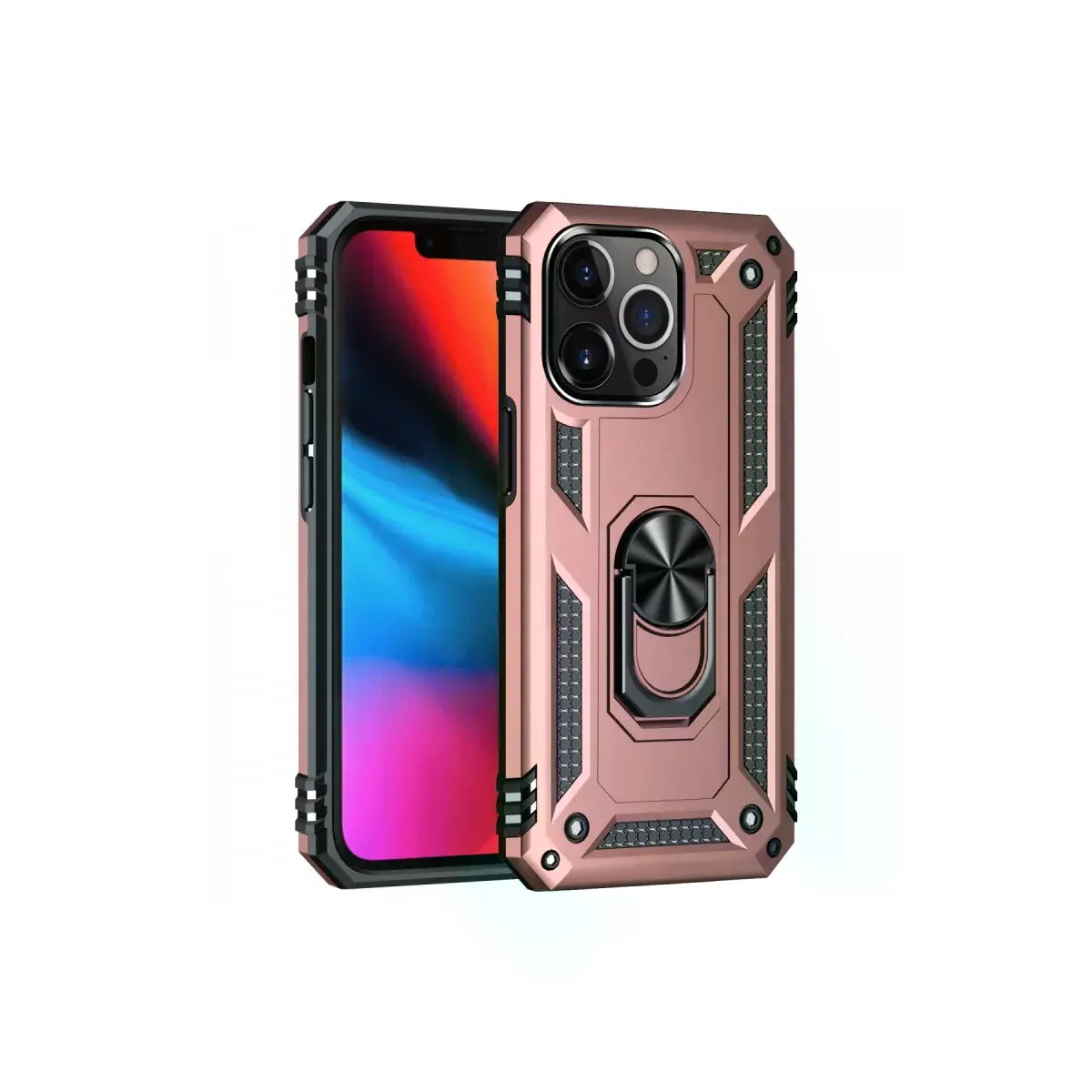 İphone 13 Pro Kılıf Sofya Yüzüklü Silikon Kapak - Rose
