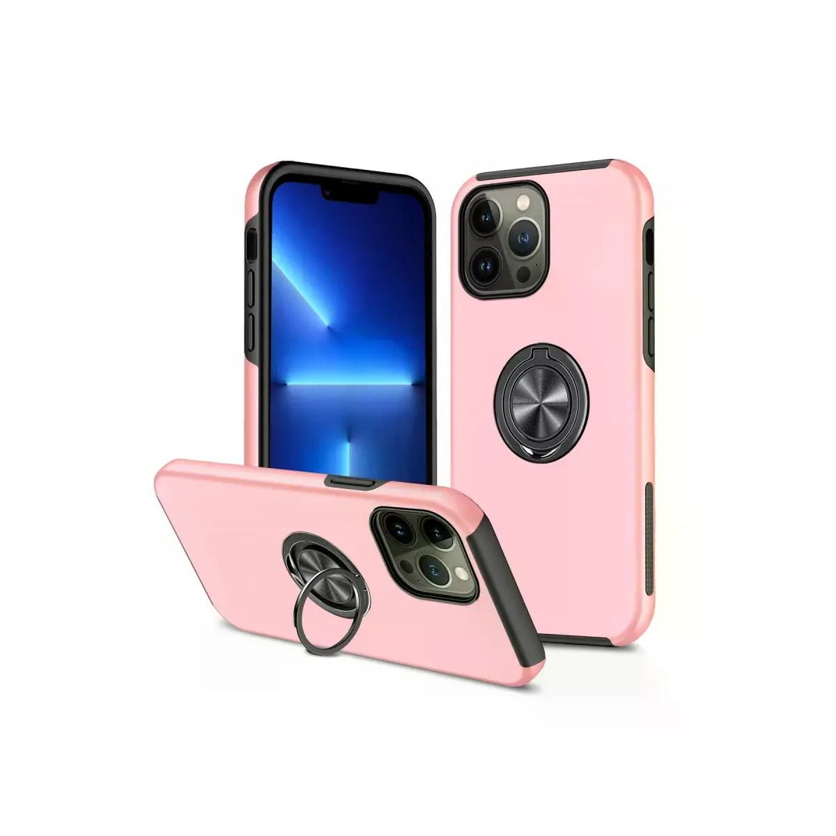 İphone 13 Pro Max Kılıf Elit Yüzüklü Kapak - Pembe
