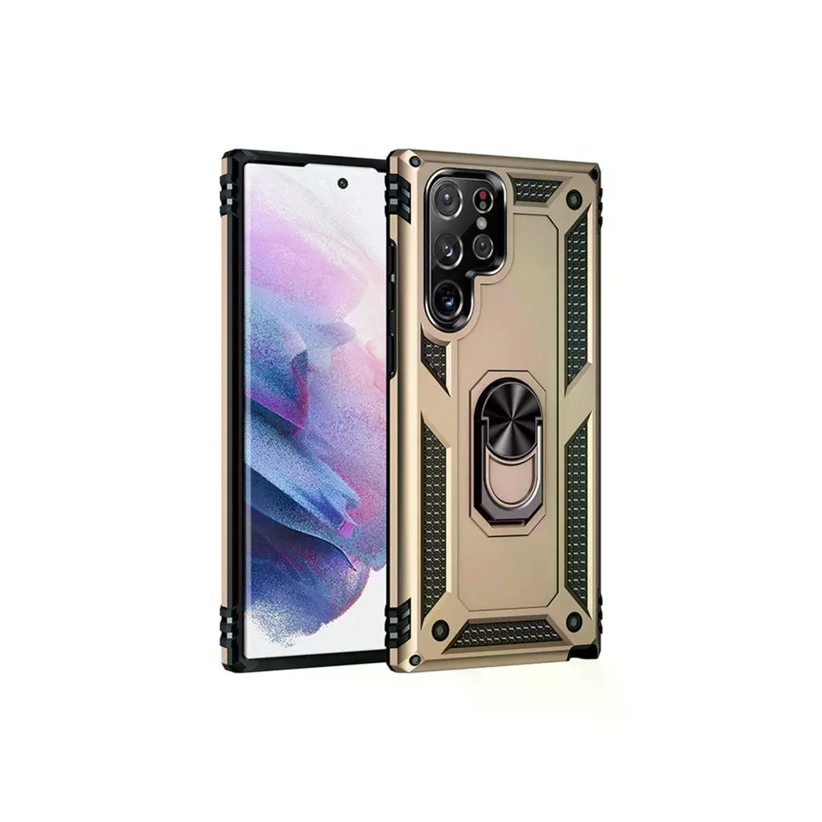 Samsung Galaxy S23 Ultra Kılıf Sofya Yüzüklü Silikon Kapak - Gold