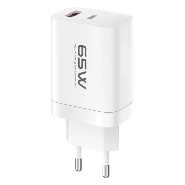 C99Q 65w Pd Destekli Type-c Ve Usb Çift Çıkışlı Hızlı Şarj Adaptörü - Beyaz