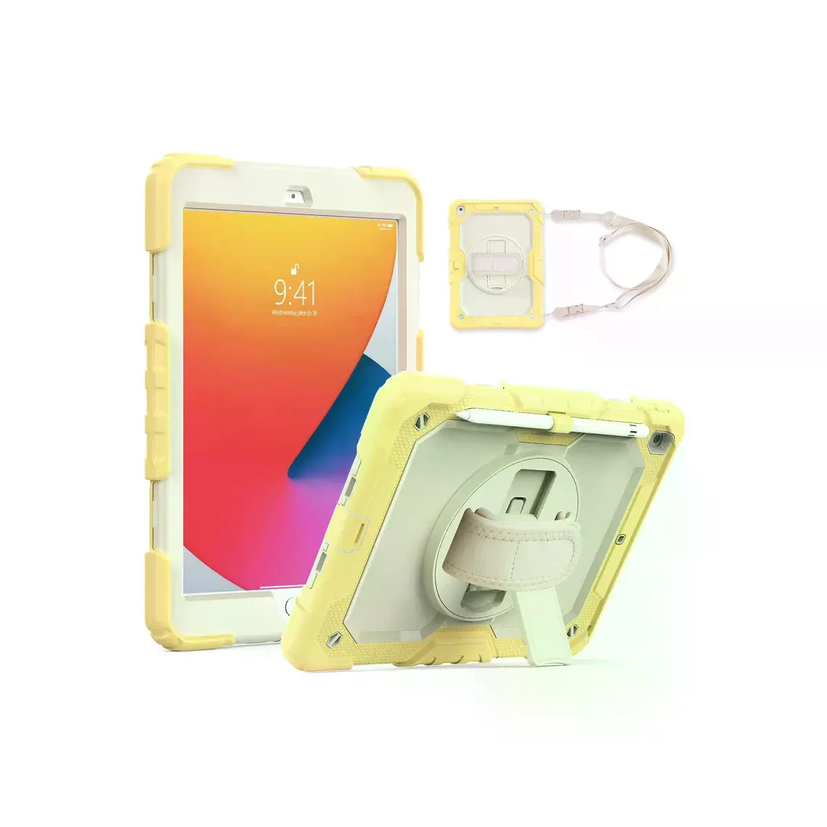 İpad 10.2 (7.nesil) Kılıf Strap New Tablet Kapak - Sarı