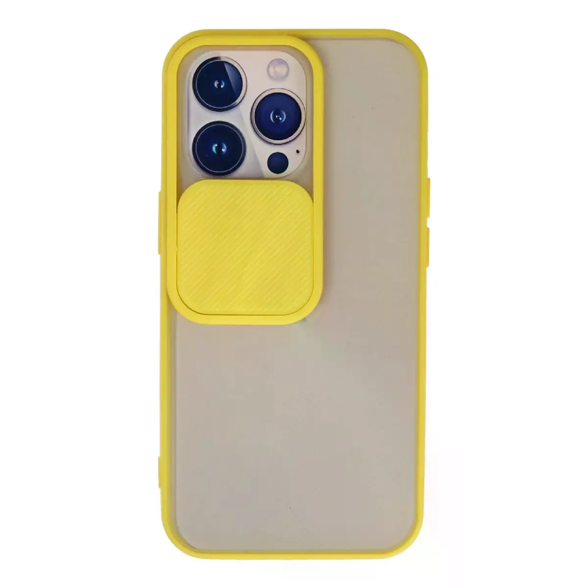 İphone 13 Pro Kılıf Palm Buzlu Kamera Sürgülü Silikon - Sarı