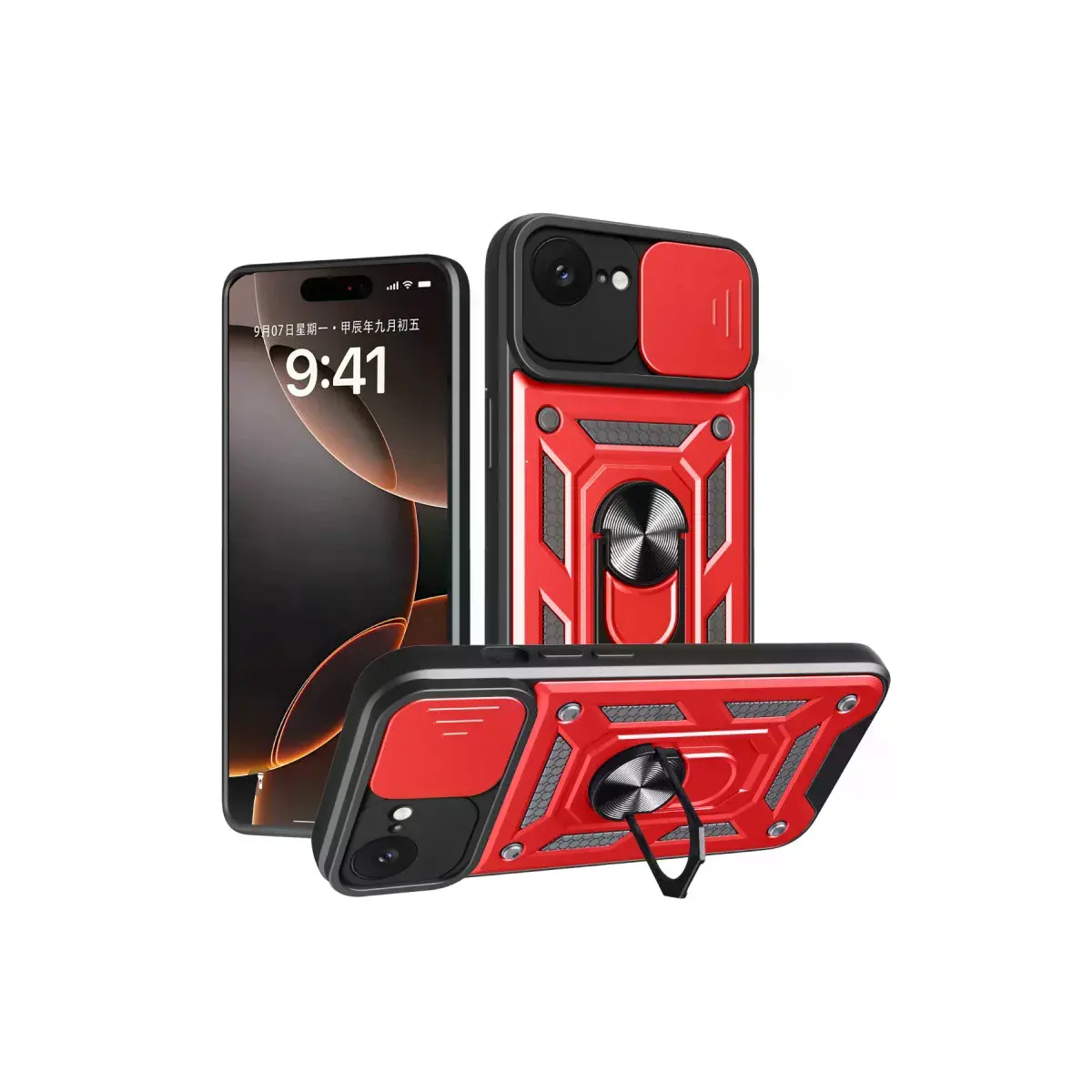 İphone 16e Kılıf Pars Lens Yüzüklü Silikon - Kırmızı