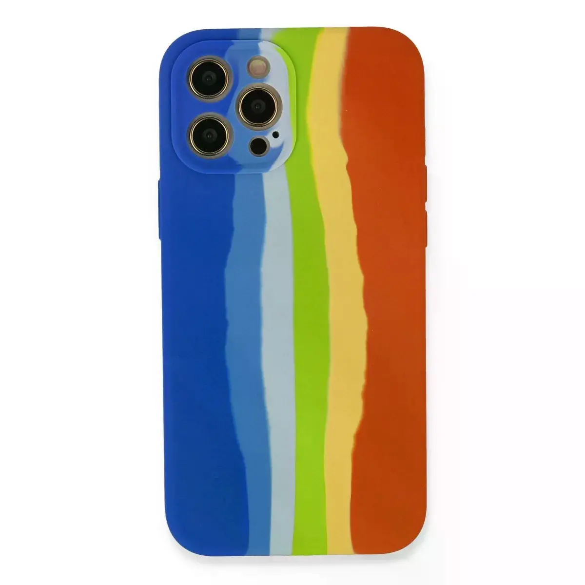 İphone 12 Pro Kılıf Ebruli Lansman Silikon - Mavi-turuncu