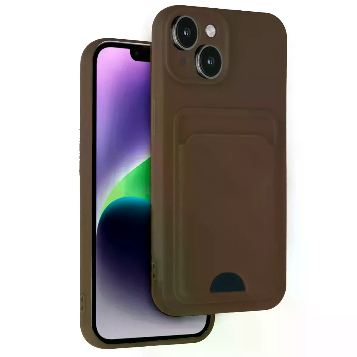 İphone 14 Kılıf Kelvin Kartvizitli Silikon - Kahverengi