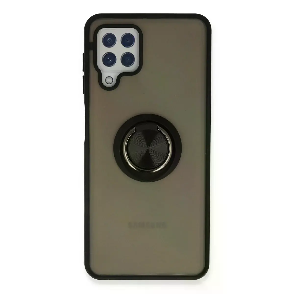Samsung Galaxy A22 Kılıf Montreal Yüzüklü Silikon Kapak - Siyah