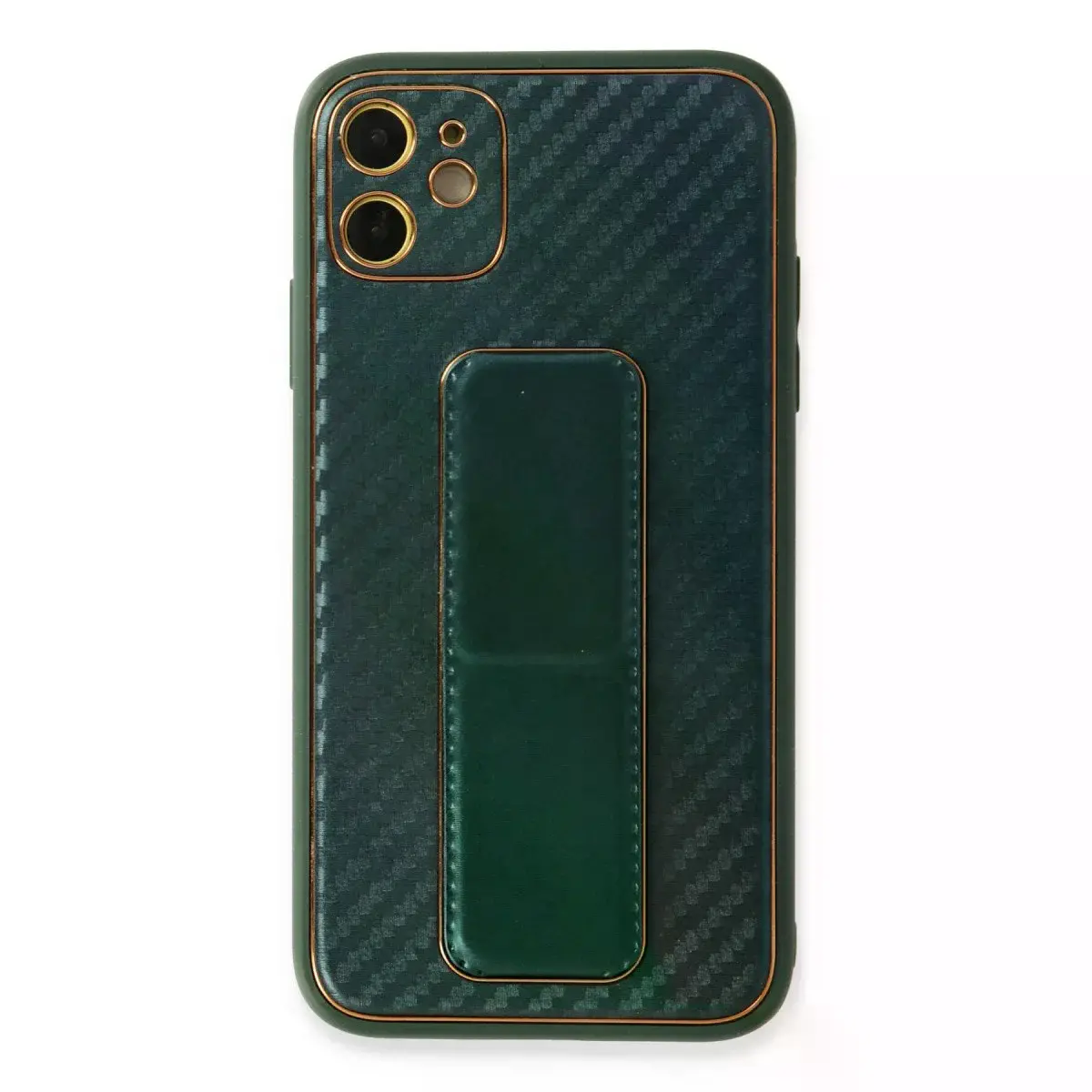 İphone 12 Kılıf Coco Karbon Standlı Kapak - Yeşil