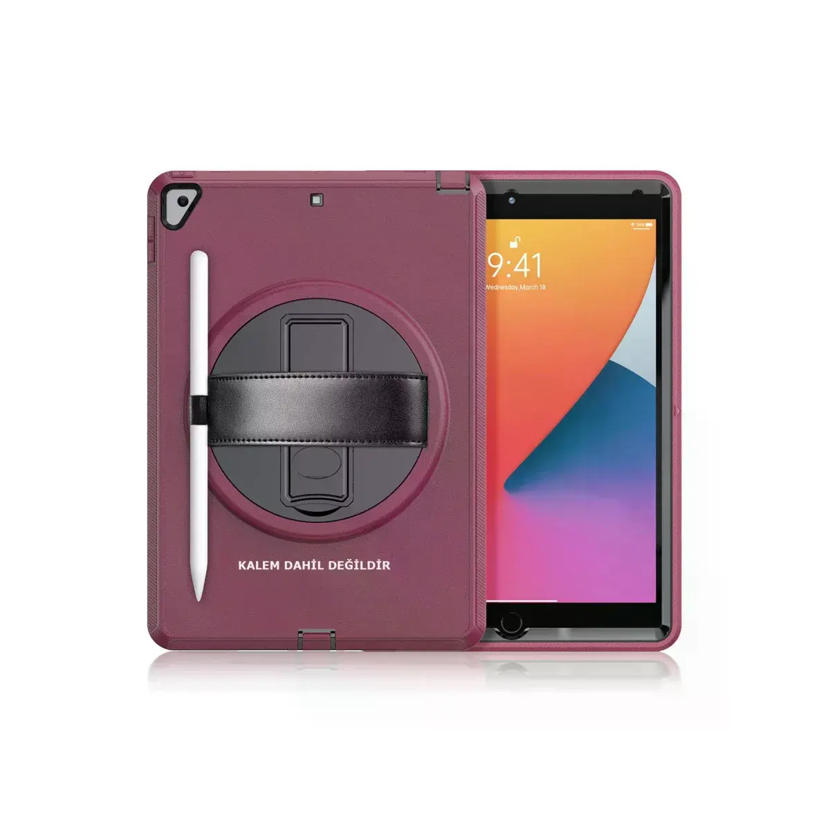 İpad 10.2 (7.nesil) Kılıf Hand Strap Tablet Kılıfı - Mürdüm