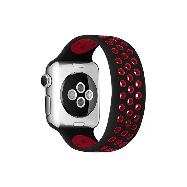 Watch 38mm Ayarlı Delikli Silikon Kordon - Siyah-kırmızı