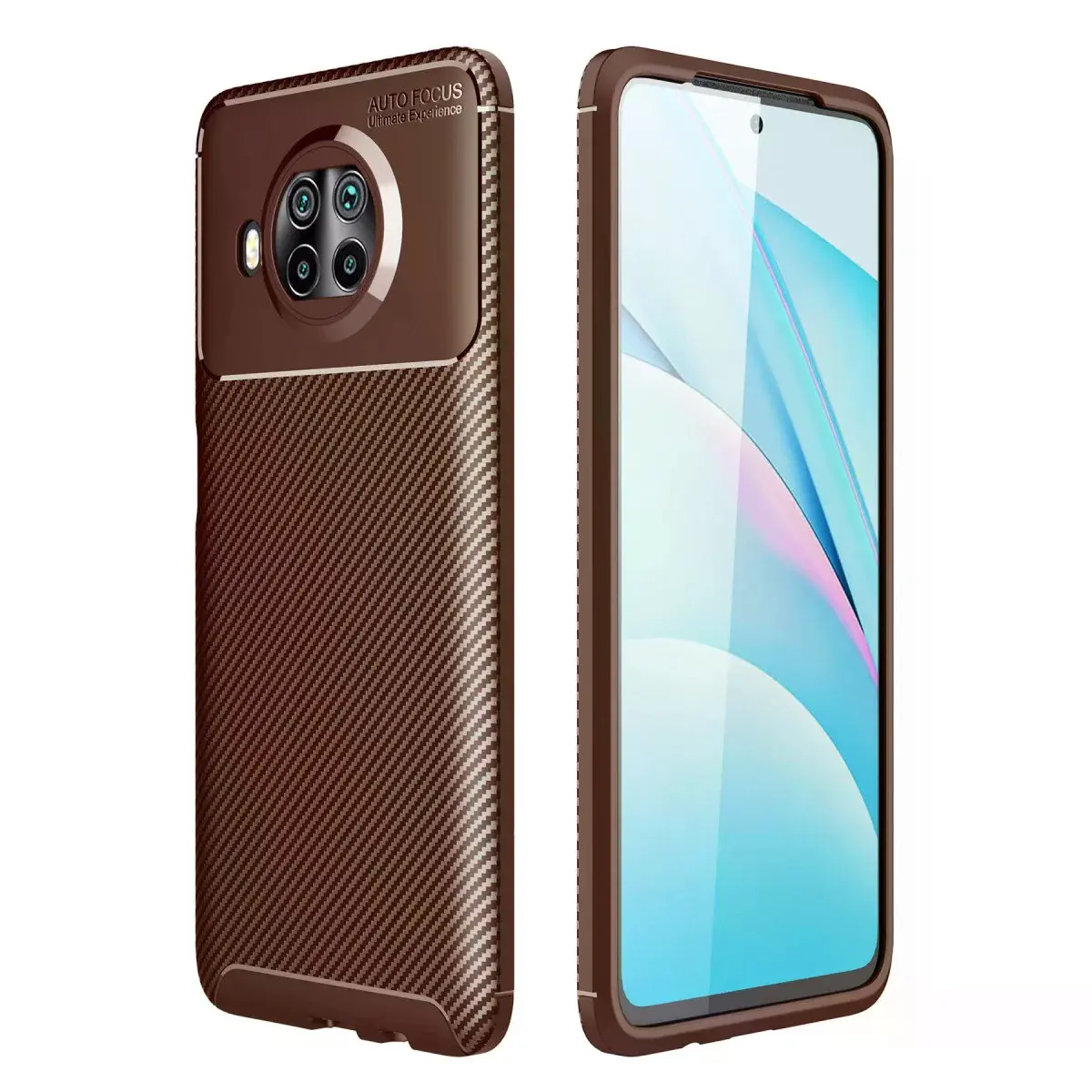 Xiaomi Mi 10t Lite Kılıf Auto Focus Karbon Kapak - Kahverengi