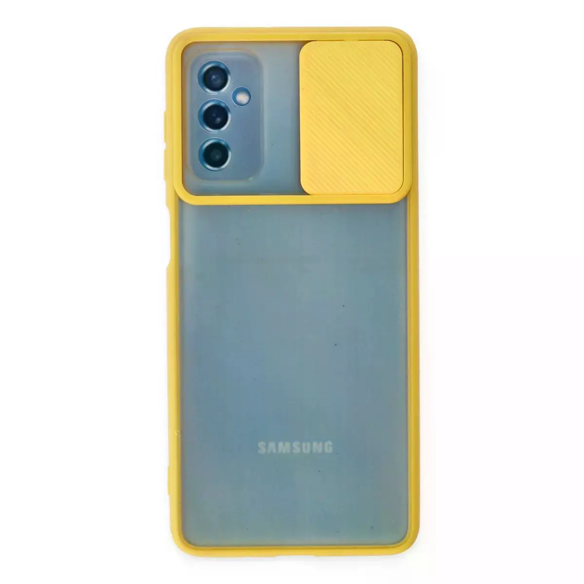Samsung Galaxy M52 5g Kılıf Palm Buzlu Kamera Sürgülü Silikon - Sarı
