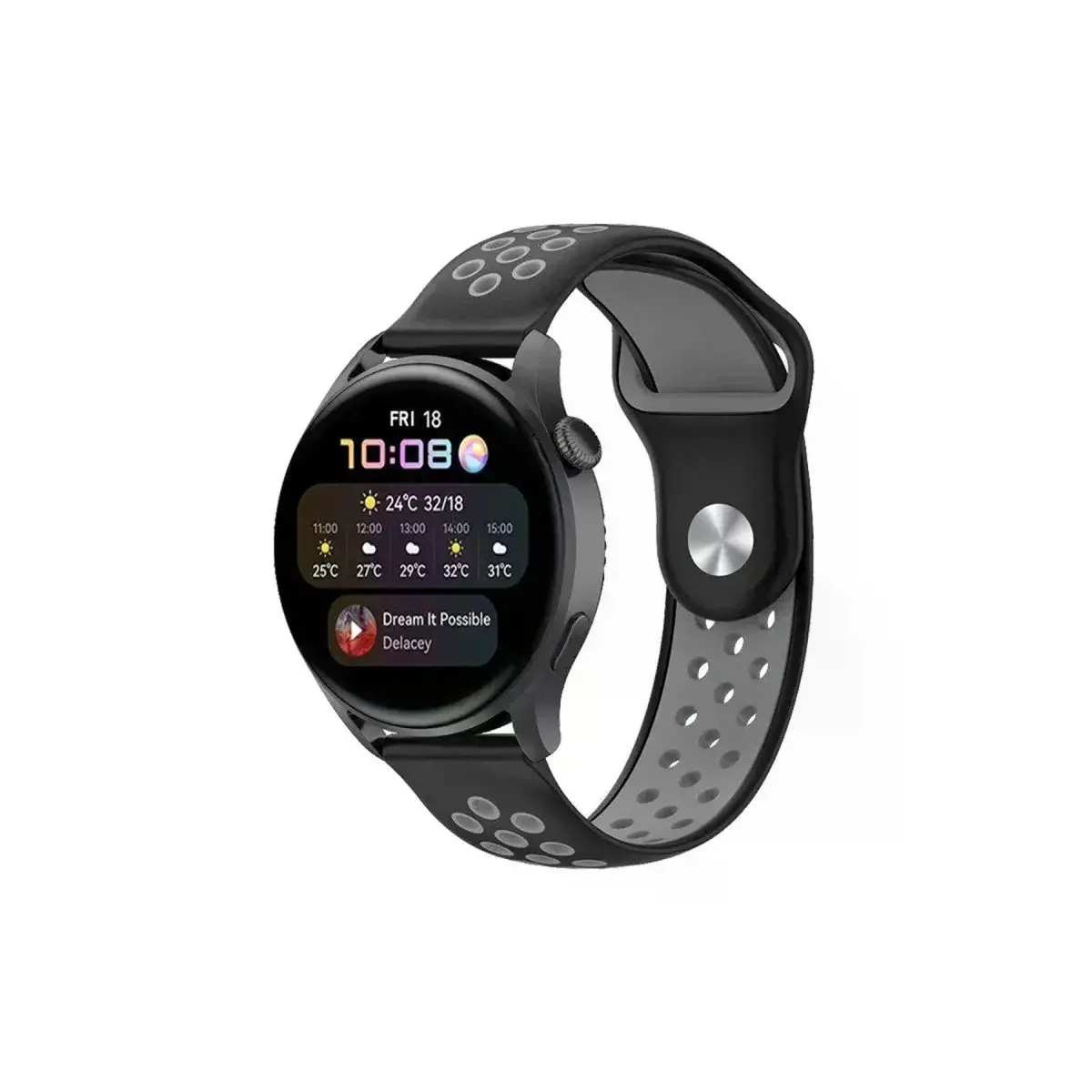 Watch 20mm Spor Delikli Kordon - Siyah-gri