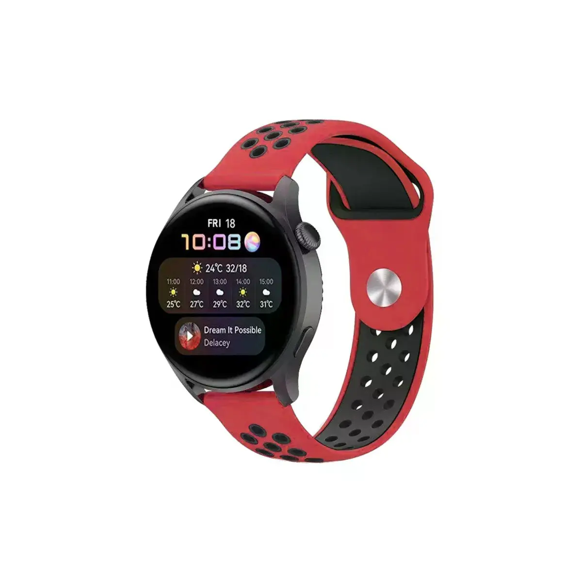 Watch 20mm Spor Delikli Kordon - Kırmızı-siyah