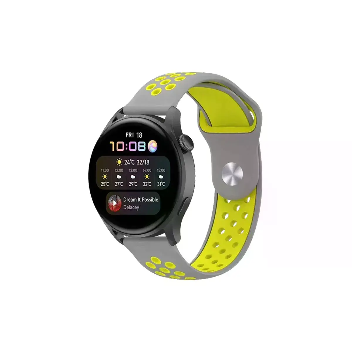 Watch 20mm Spor Delikli Kordon - Gri-yeşil