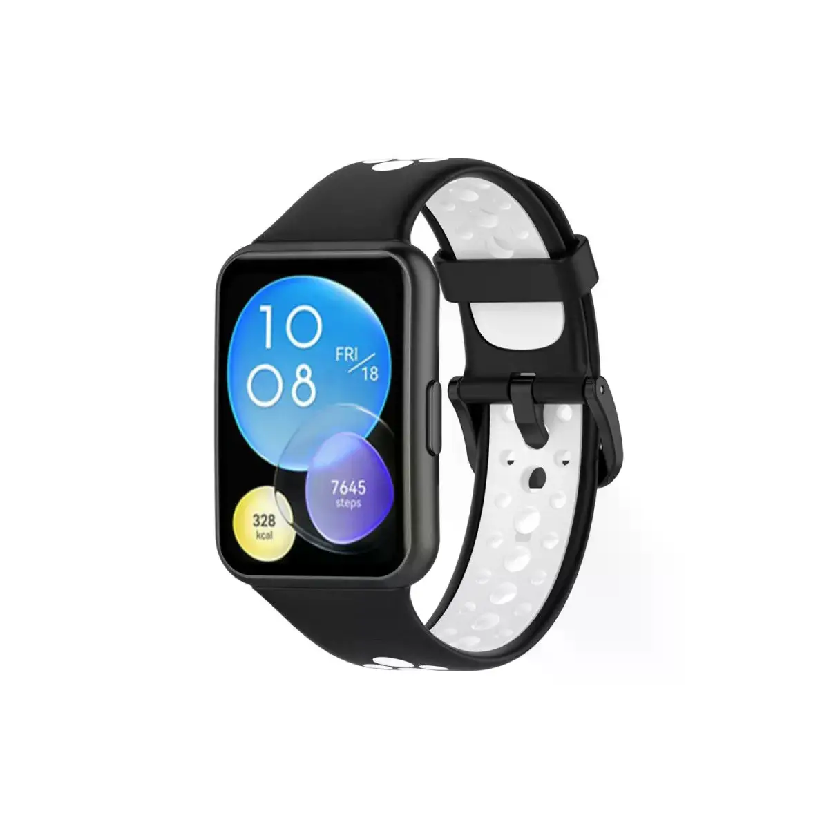 Huawei Watch Fit 2 Spor Delikli Kordon - Siyah-beyaz