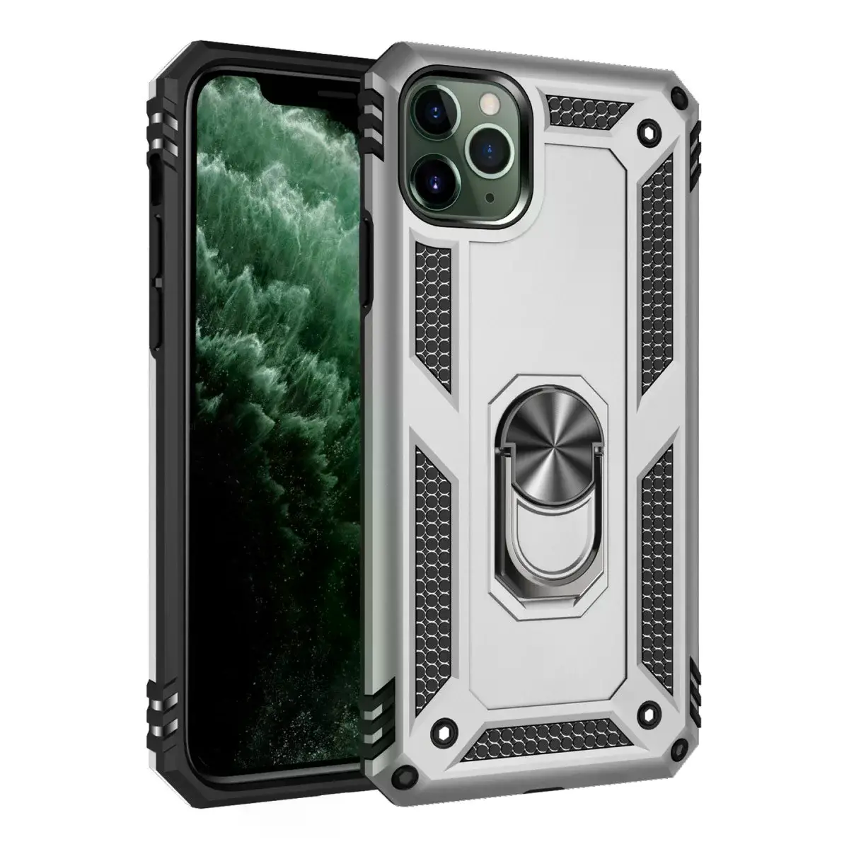 İphone 11 Pro Kılıf Sofya Yüzüklü Silikon Kapak - Gümüş