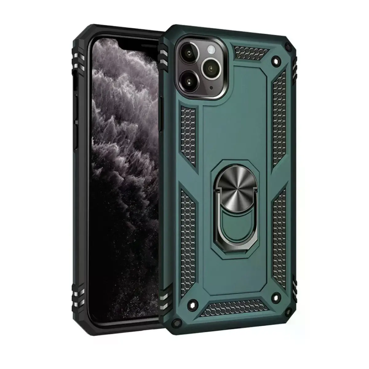 İphone 11 Pro Kılıf Sofya Yüzüklü Silikon Kapak - Yeşil