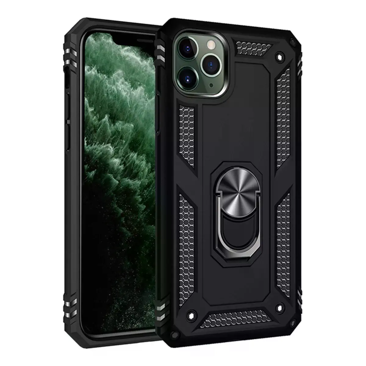 İphone 11 Pro Max Kılıf Sofya Yüzüklü Silikon Kapak - Siyah