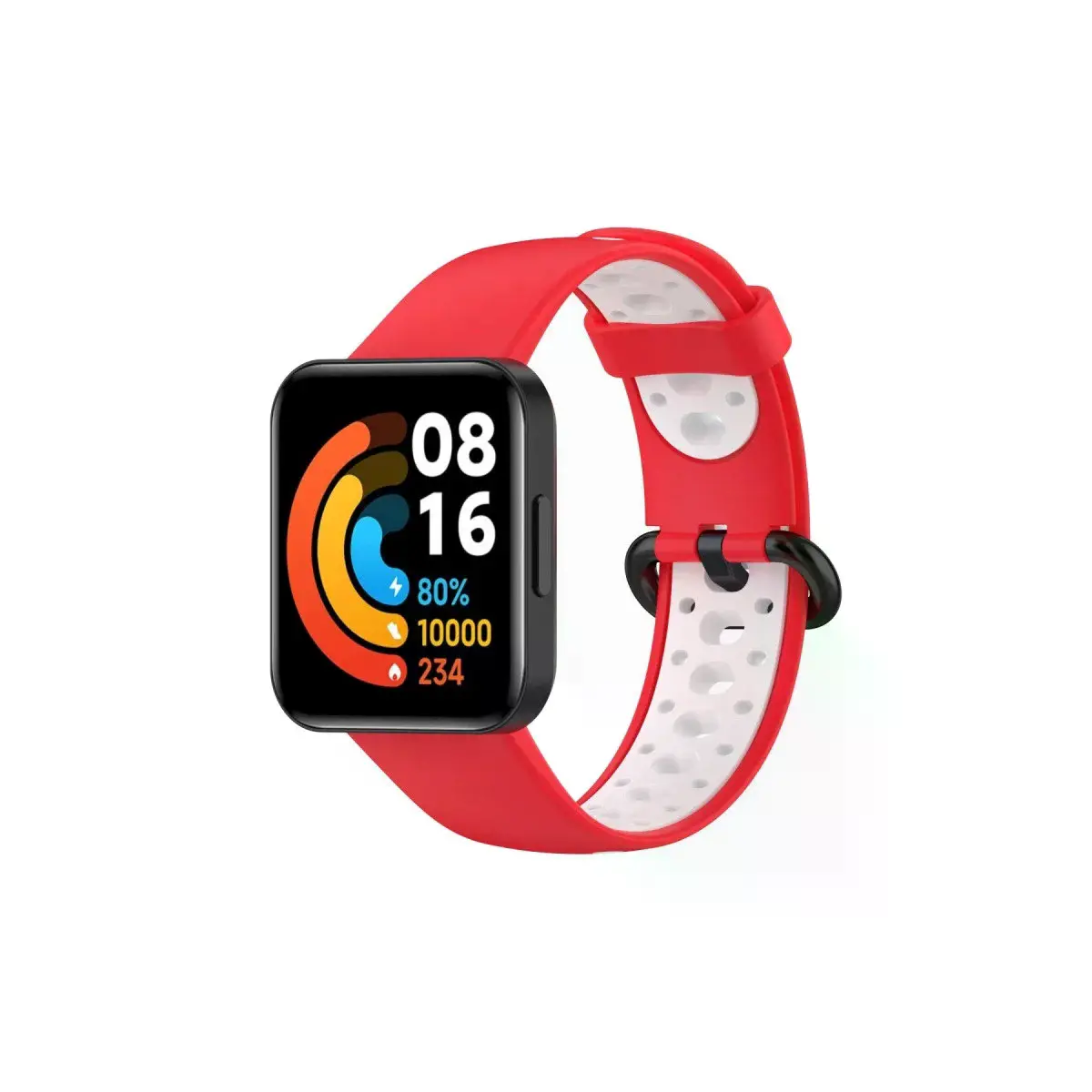 Xiaomi Redmi Watch 2 Spor Delikli Kordon - Kırmızı-beyaz